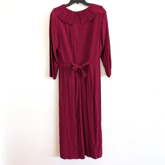 HEARTS Dress 11/12 Red Prairie VTG Maxi Ruffle Collar Button Pleated Cottagecore - Picture 3 of 14